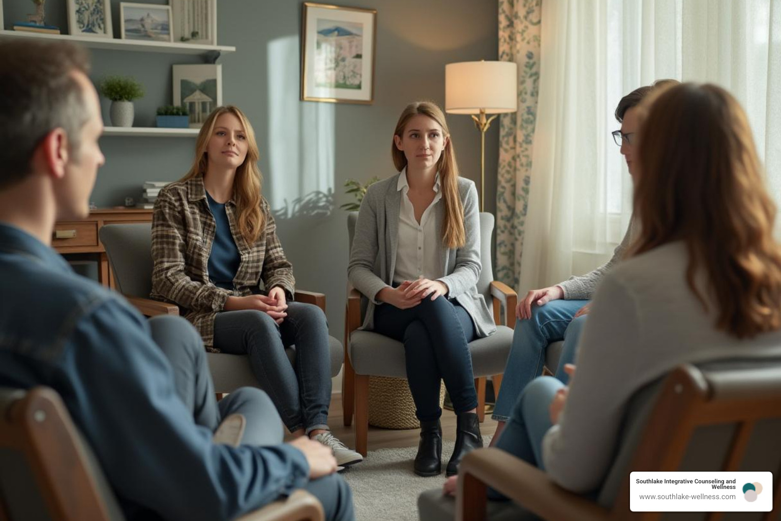 therapist leading a small, attentive group - counseling group session anxiety and eating disorders
