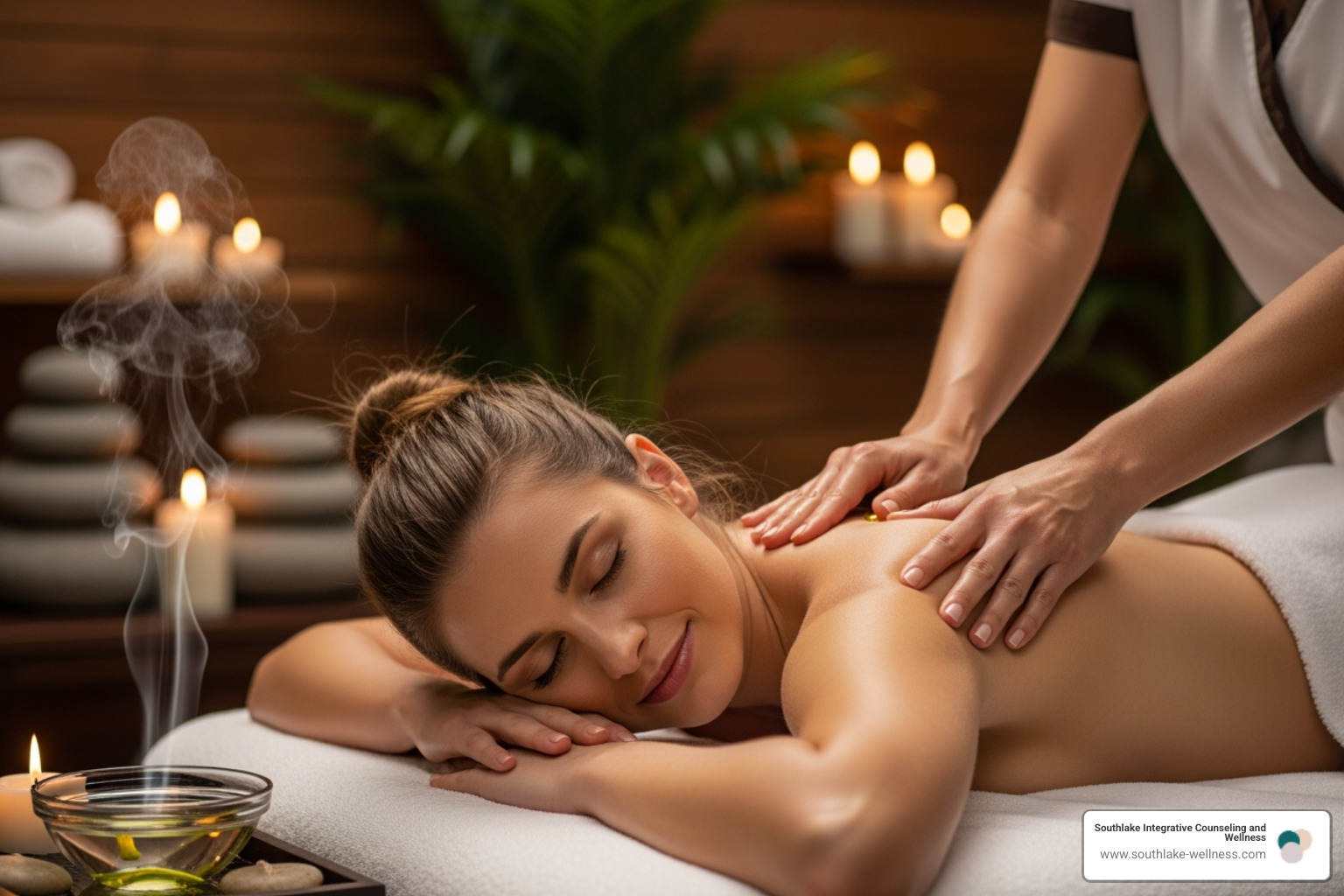 of a person looking peaceful and relaxed during a massage - body mind spirit massage