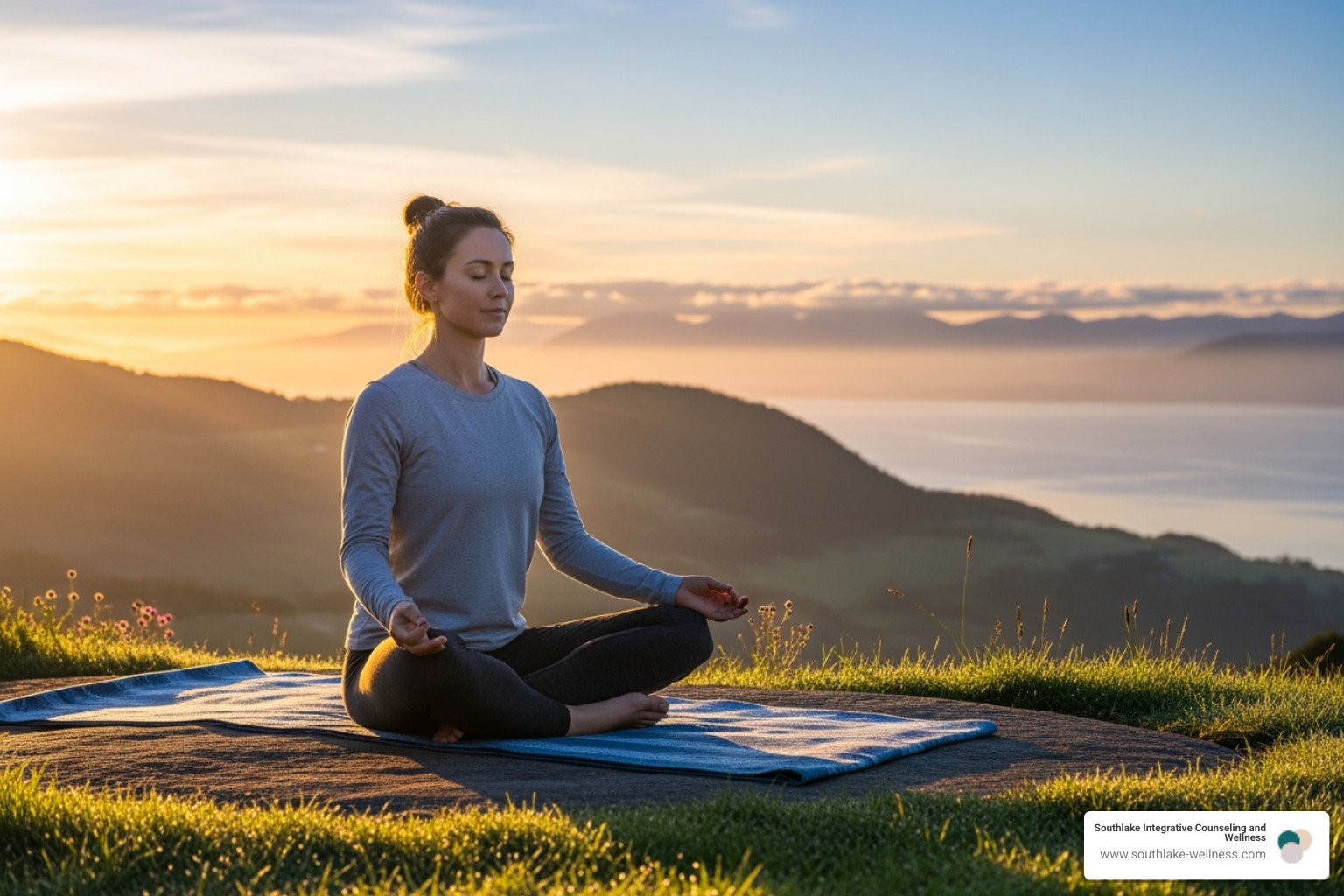 A person practicing yoga or meditating peacefully outdoors. - mind body physical therapy and wellness