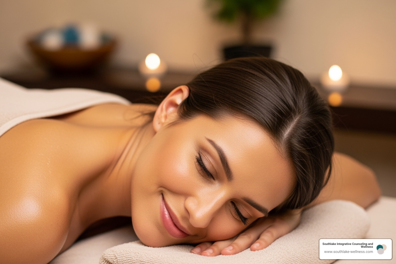 a person looking relaxed and happy after a massage - mind body wellness and massage therapy