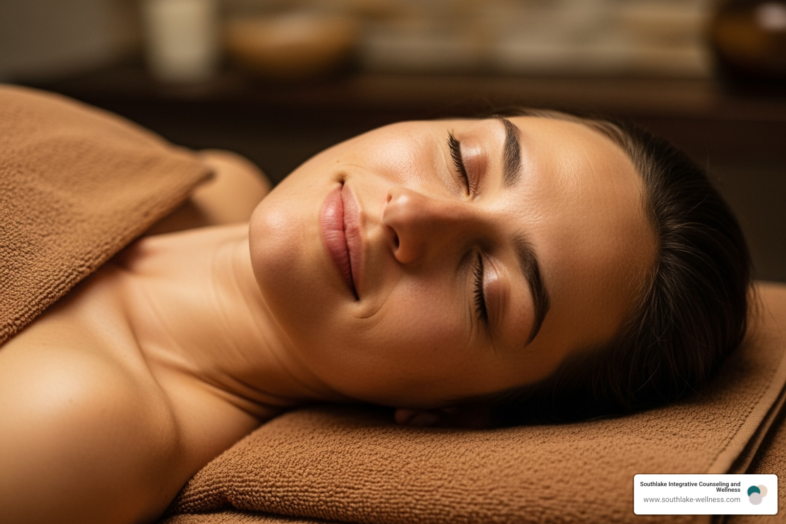 of a person looking visibly relaxed and happy post-massage - mind your body massage