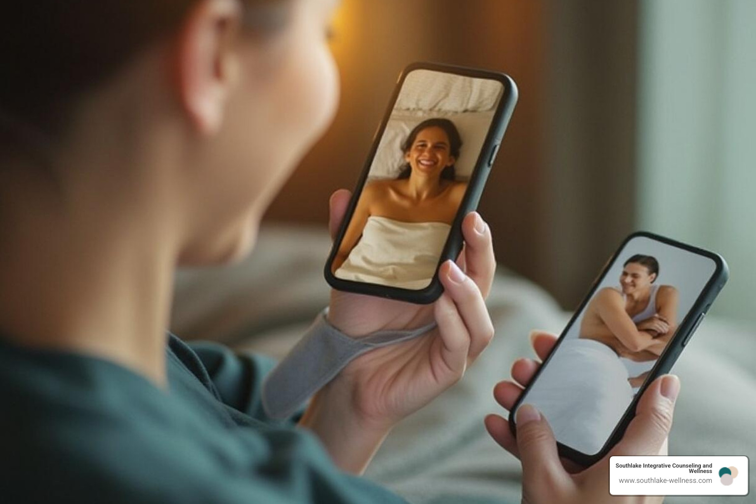 a person happily booking a massage appointment on their phone - relax body&mind massage studio