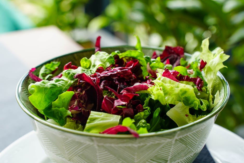 fresh colorful salad with leafy greens - Diet for focus