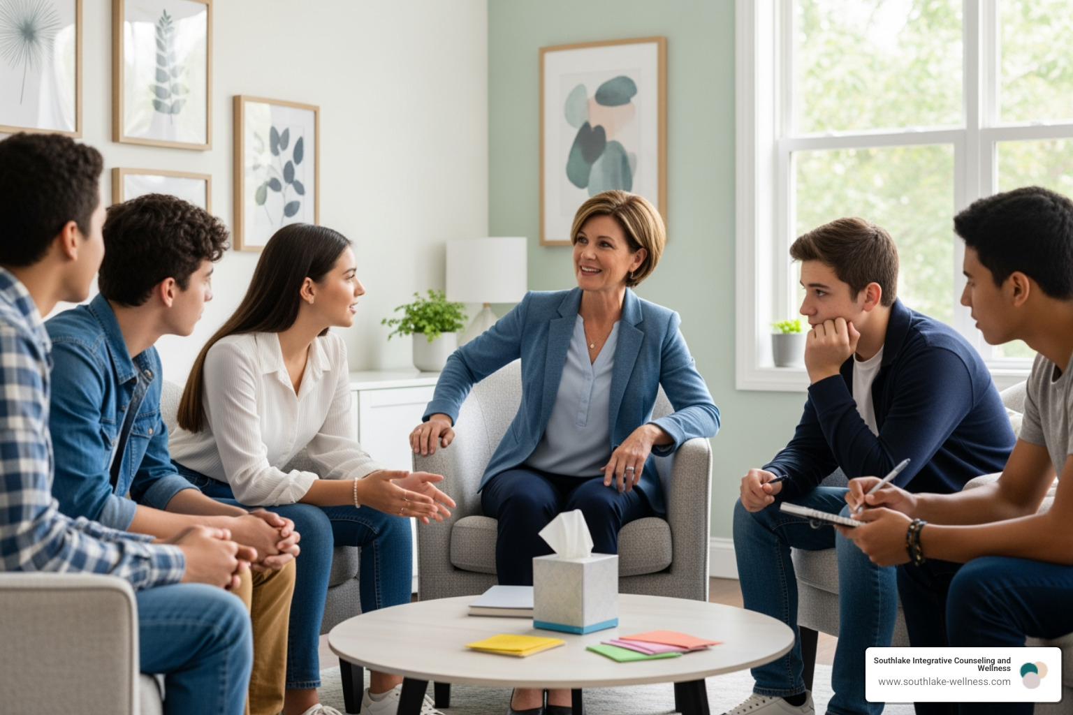 therapist facilitating a group session with teenagers - group therapy activities therapist facilitating a group session with teenagers - group therapy activities