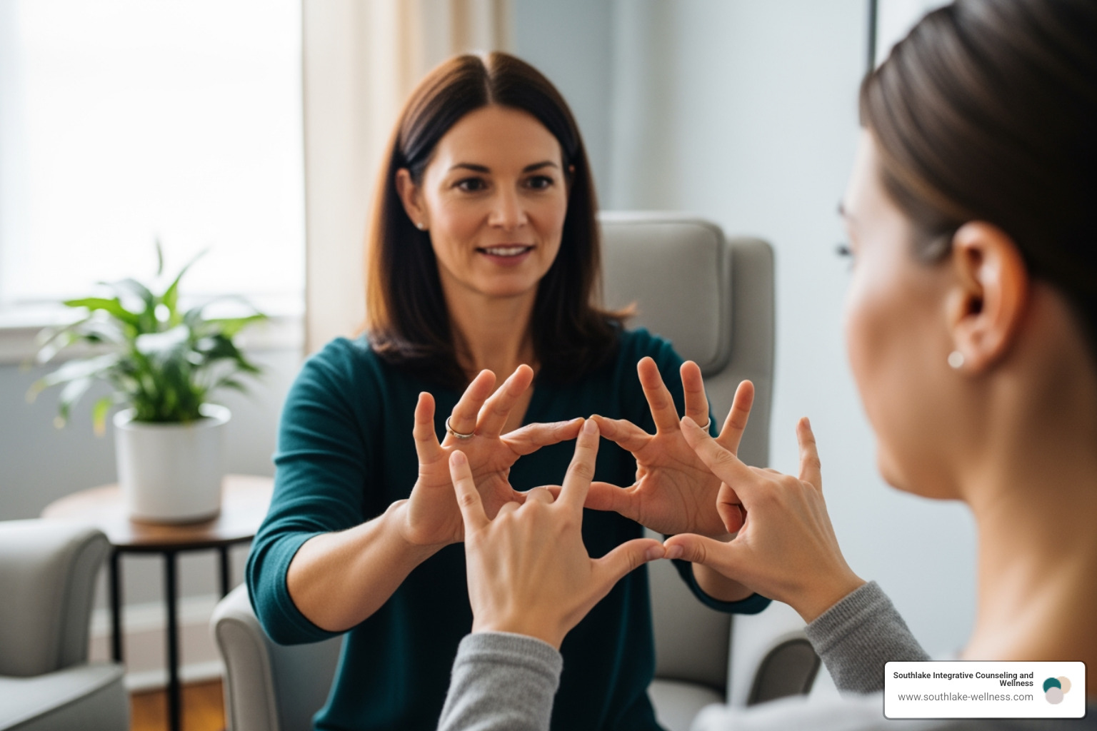 therapist demonstrating bilateral stimulation hand movements - emotional trauma therapy