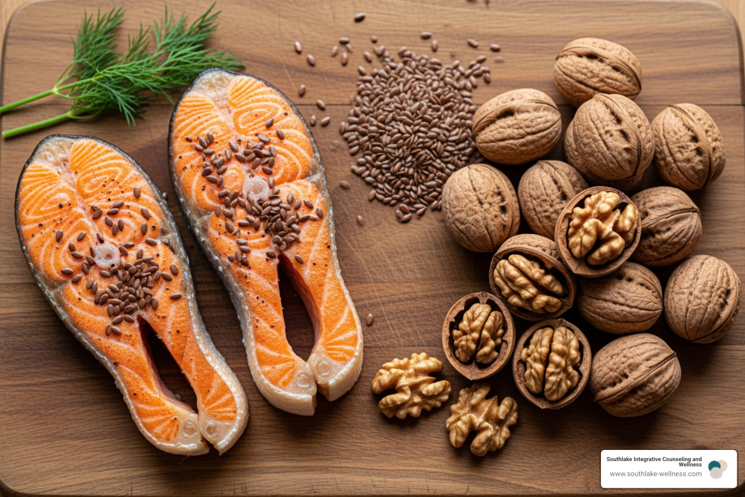 foods rich in Omega-3s like salmon, walnuts, and flaxseeds - Natural remedies for depression
