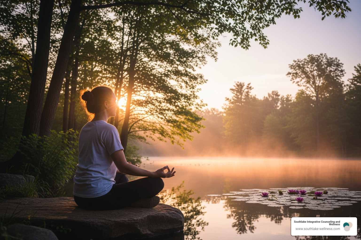 person meditating peacefully outdoors - Coping mechanisms for adults