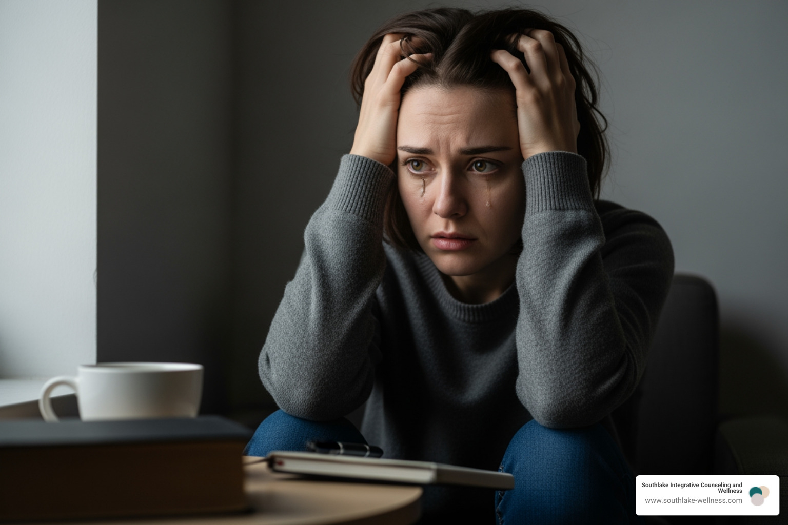 a person looking anxious or overwhelmed while sitting quietly - disadvantages of progressive muscle relaxation a person looking anxious or overwhelmed while sitting quietly - disadvantages of progressive muscle relaxation