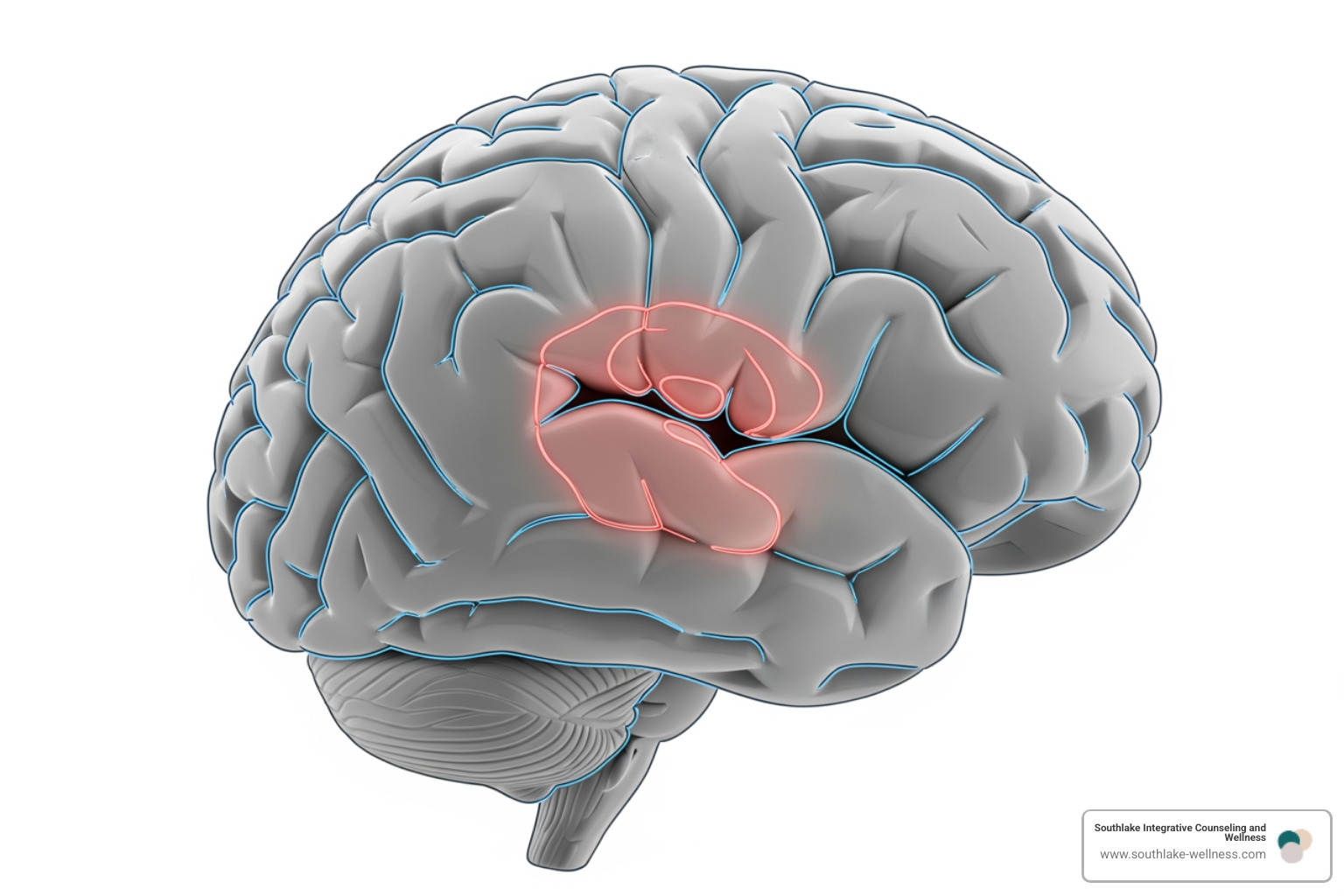brain diagram showing amygdala and prefrontal cortex - grounding for PTSD