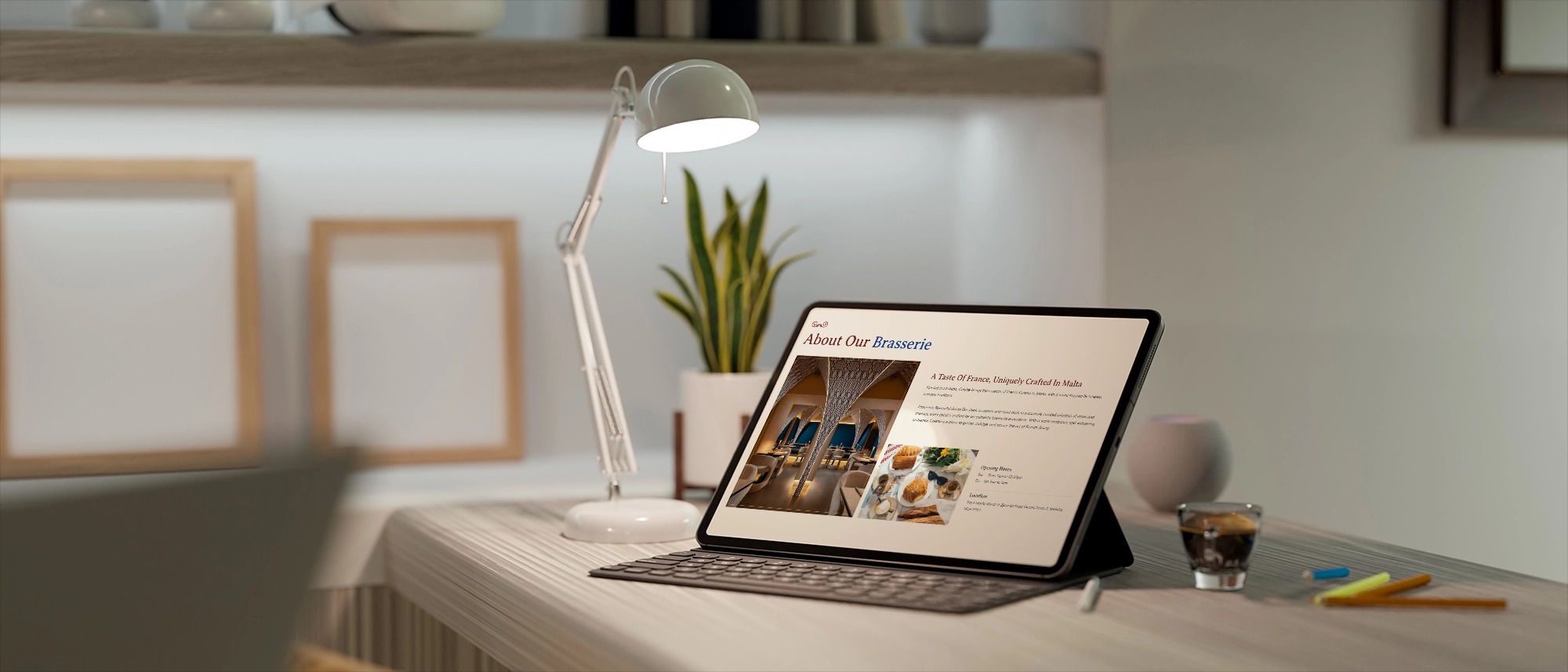 Tablet view of the Colette Brasserie website showcasing About Us page