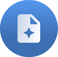 Icon of a white document with a star shape cutout in the center on a blue circular background.