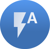 White lightning bolt icon with letter A inside a blue circular background.