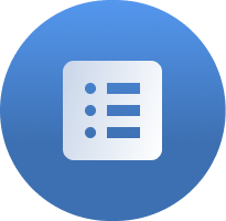 Icon of a white checklist with bullet points on a blue circular background.