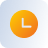 Orange clock icon with white hour and minute hands on a light gradient background.