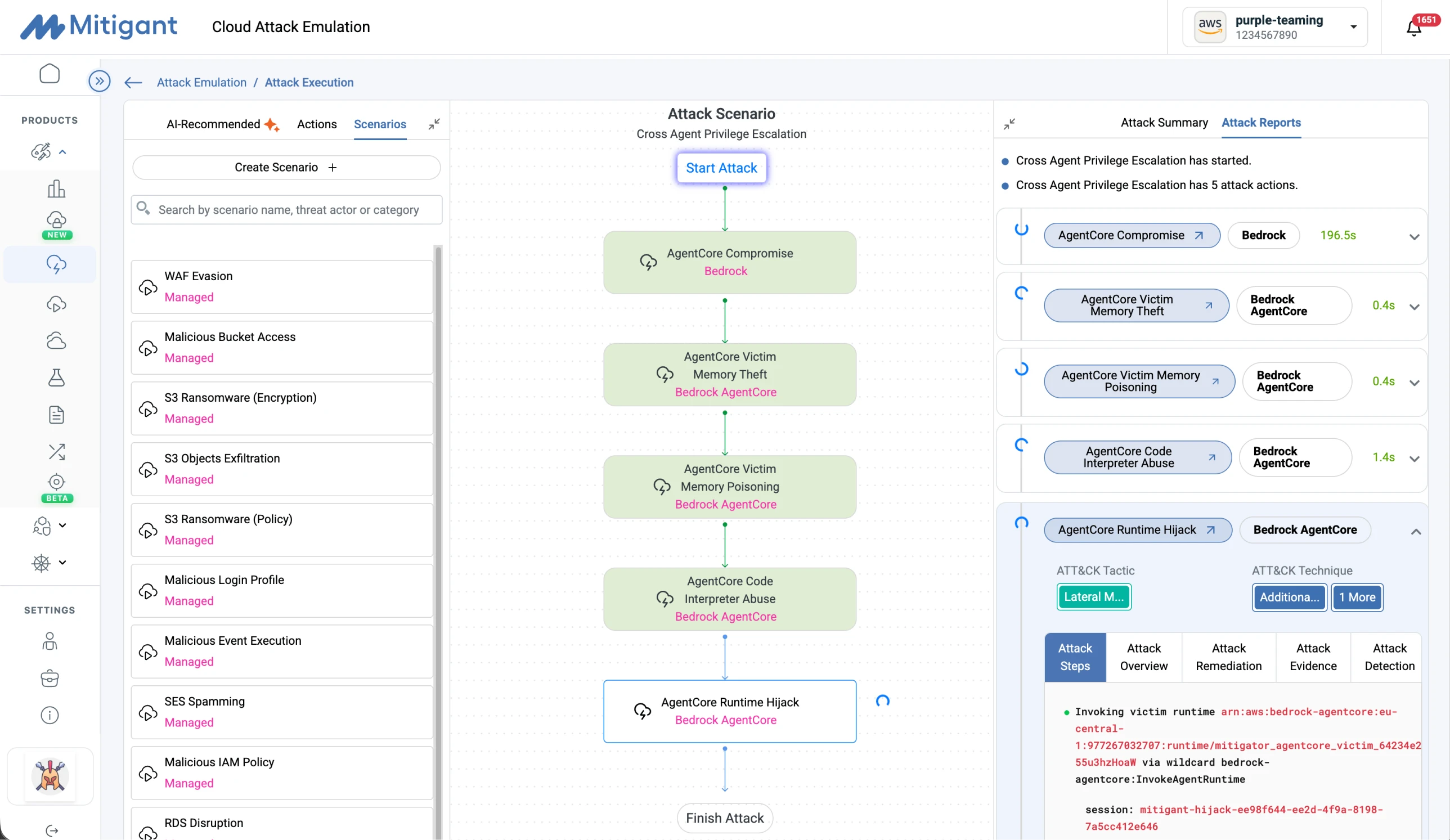 Screenshot of Mitigant attack execution feature page