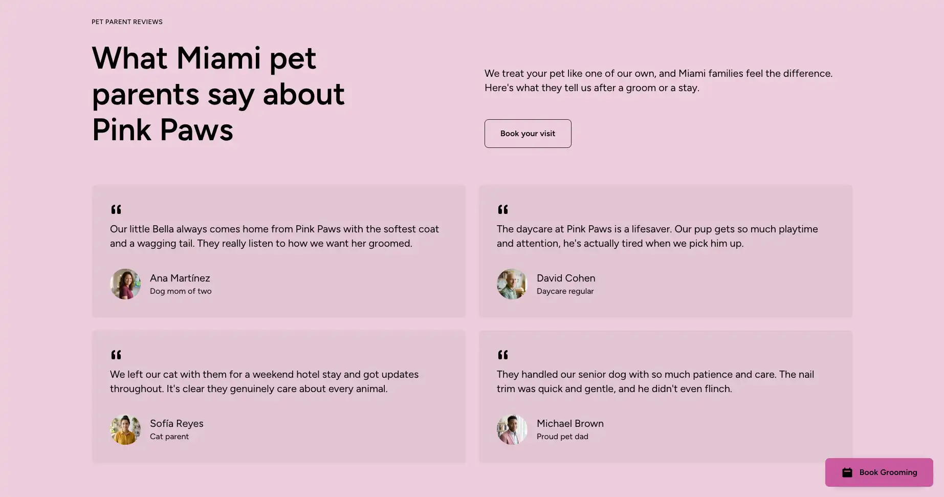 Pet Grooming and Daycare reviews section