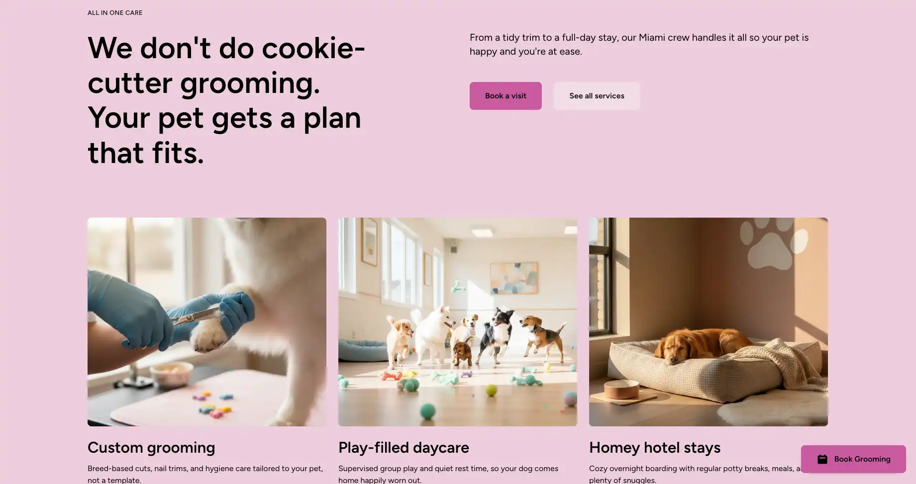 Pet Grooming and Daycare services section