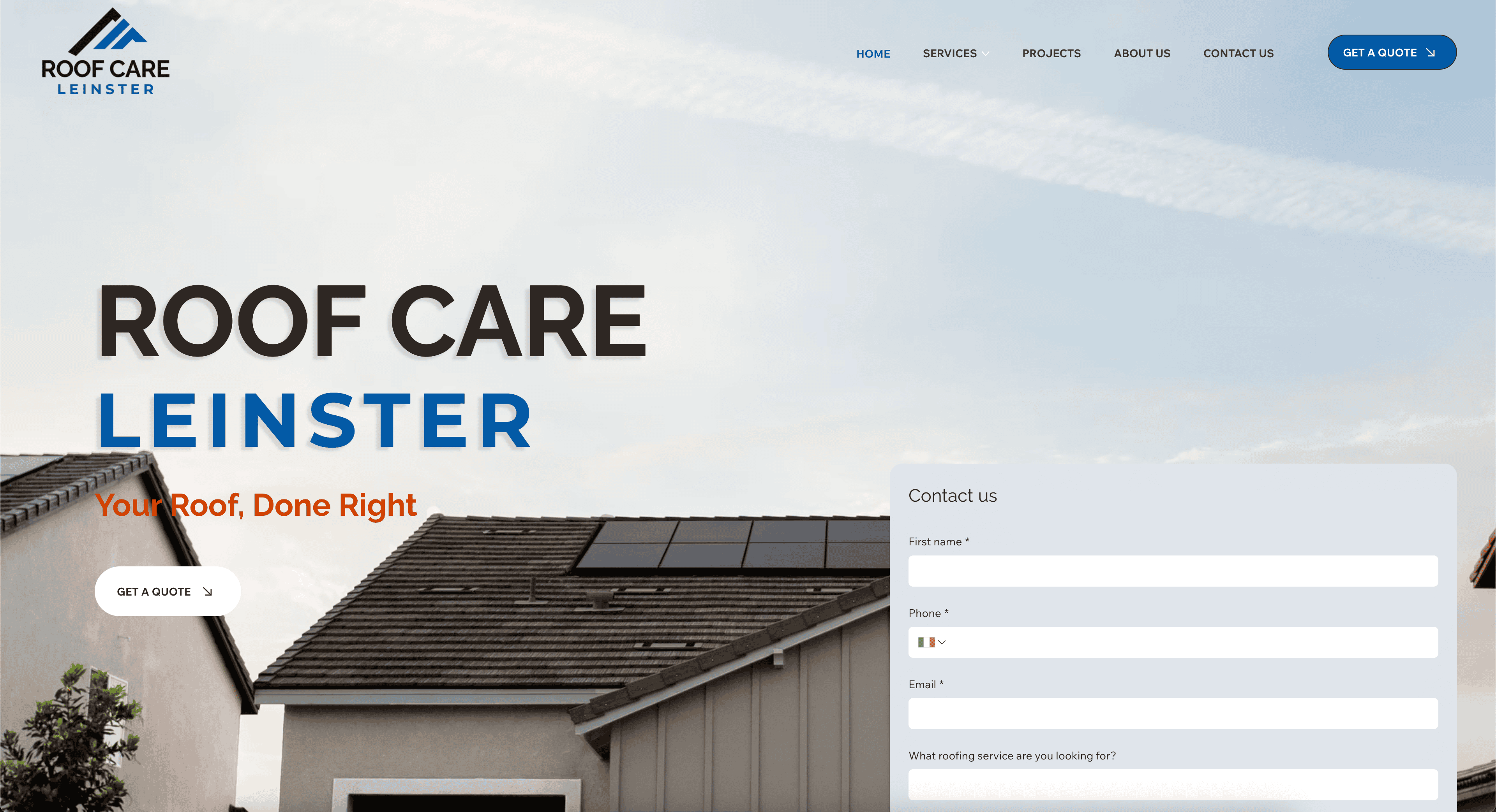 Roof Care Leinster landing page