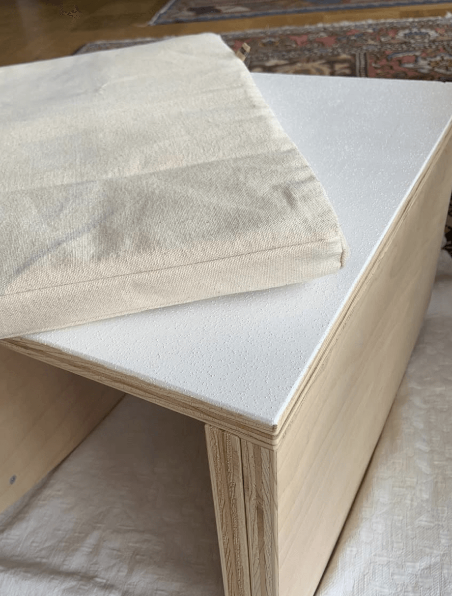 A rocking seat under construction.