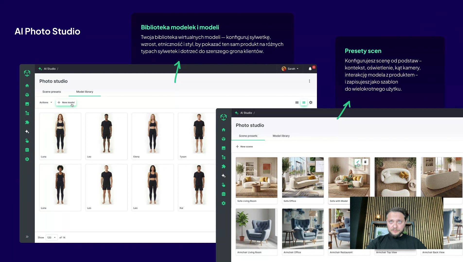 AI Photo Studio — biblioteka modeli i presety scen