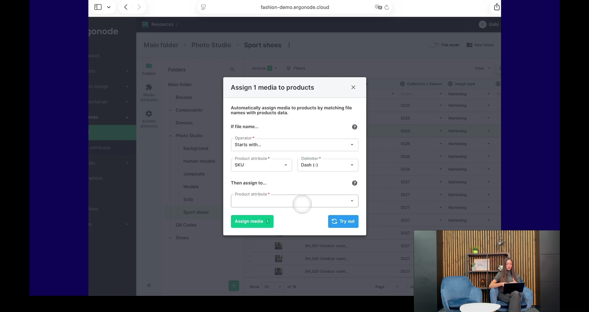 Okno automatycznego przypisania mediów do produktów w Ergonode PIM