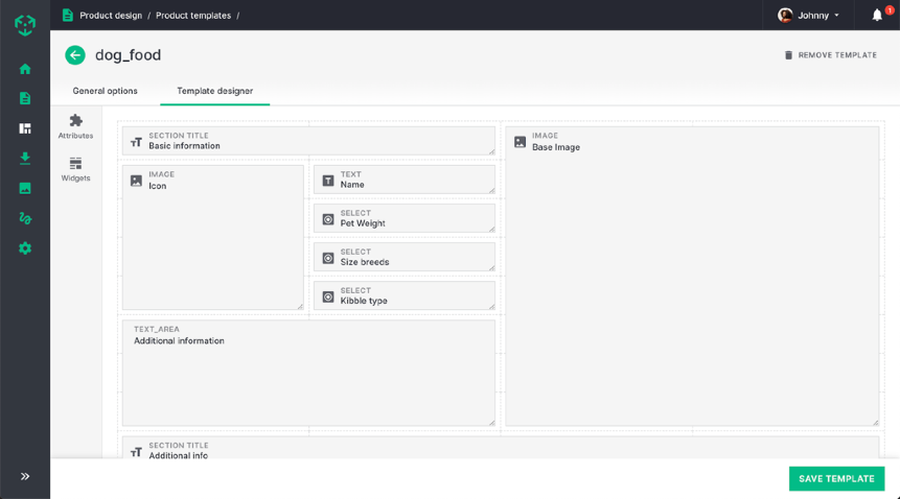 Ergonode PIM product template screen with GPSR-relevant fields