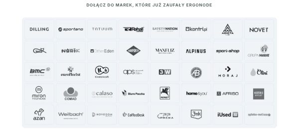 Logos of companies using Ergonode PIM, including Dilling, Alpinus, Sportano, Tatuum and others