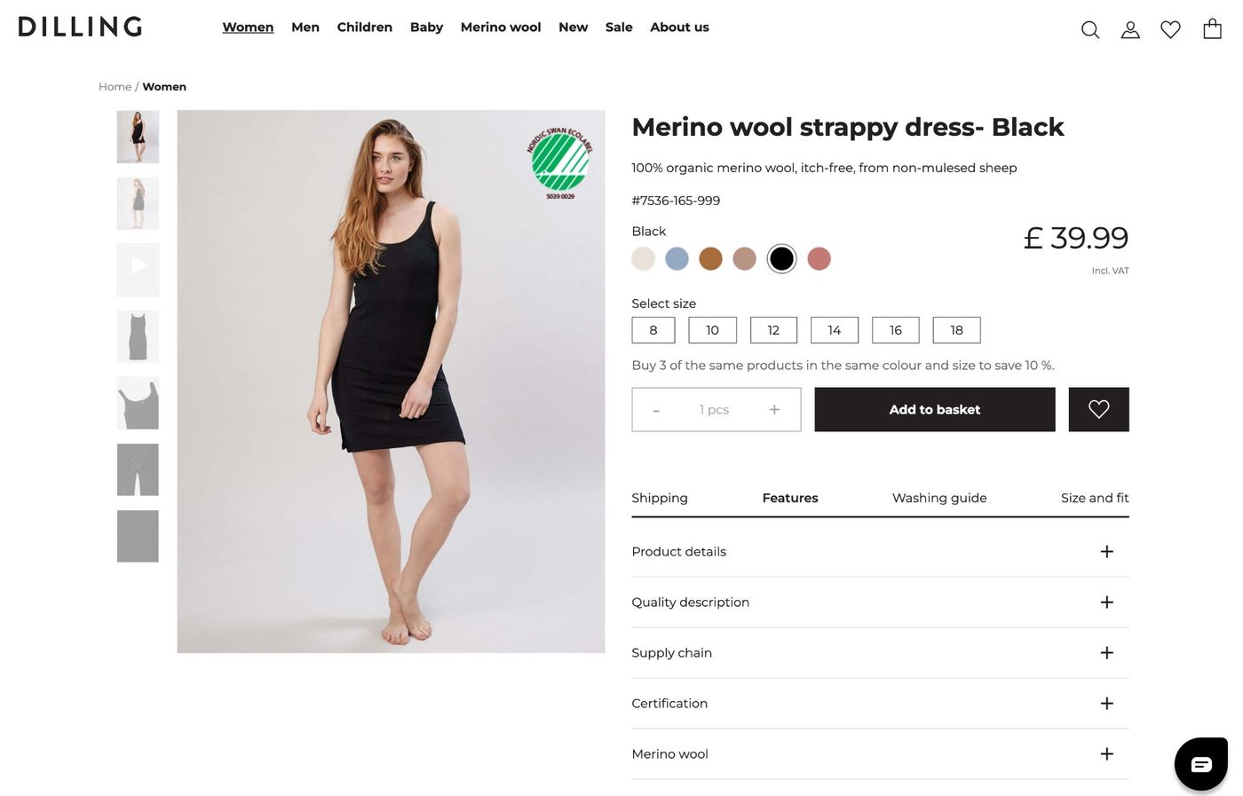 Tchibo product page showing the same trousers on models of different sizes