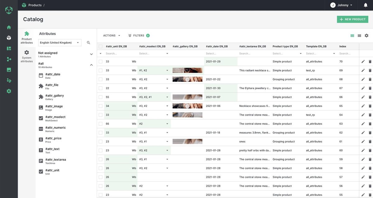 Ergonode spreadsheet-style grid editing mode with attribute columns
