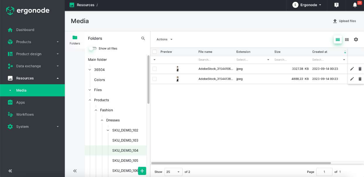 Ergonode media library screenshot from the e-book showing digital asset management