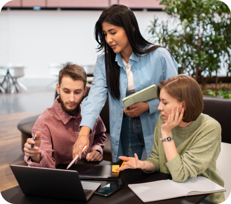 melissa and client happily discussing the client's needs on a couch