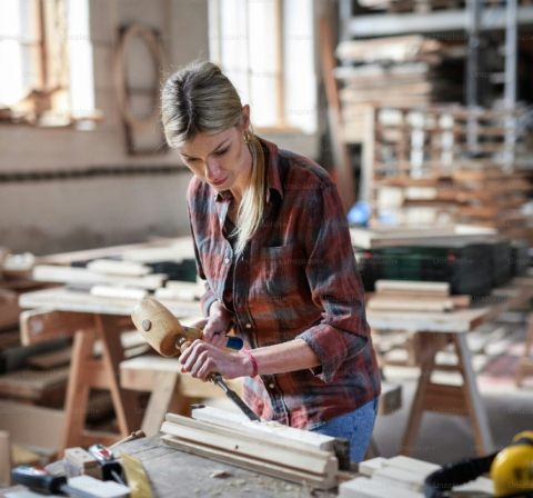 Lady cutting in machine
