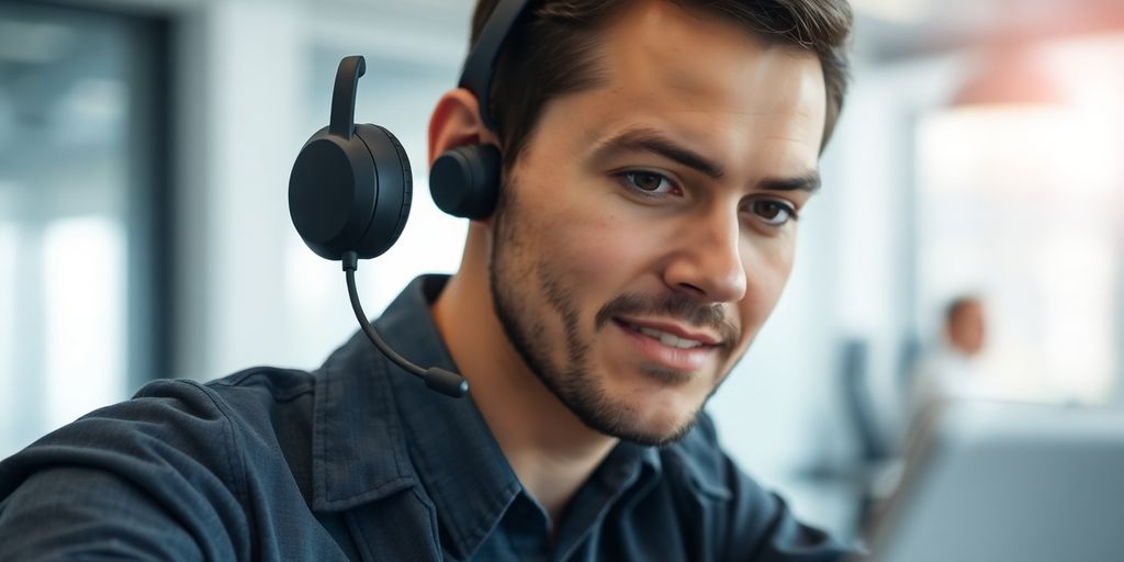 Sales rep using headset in a coaching session.