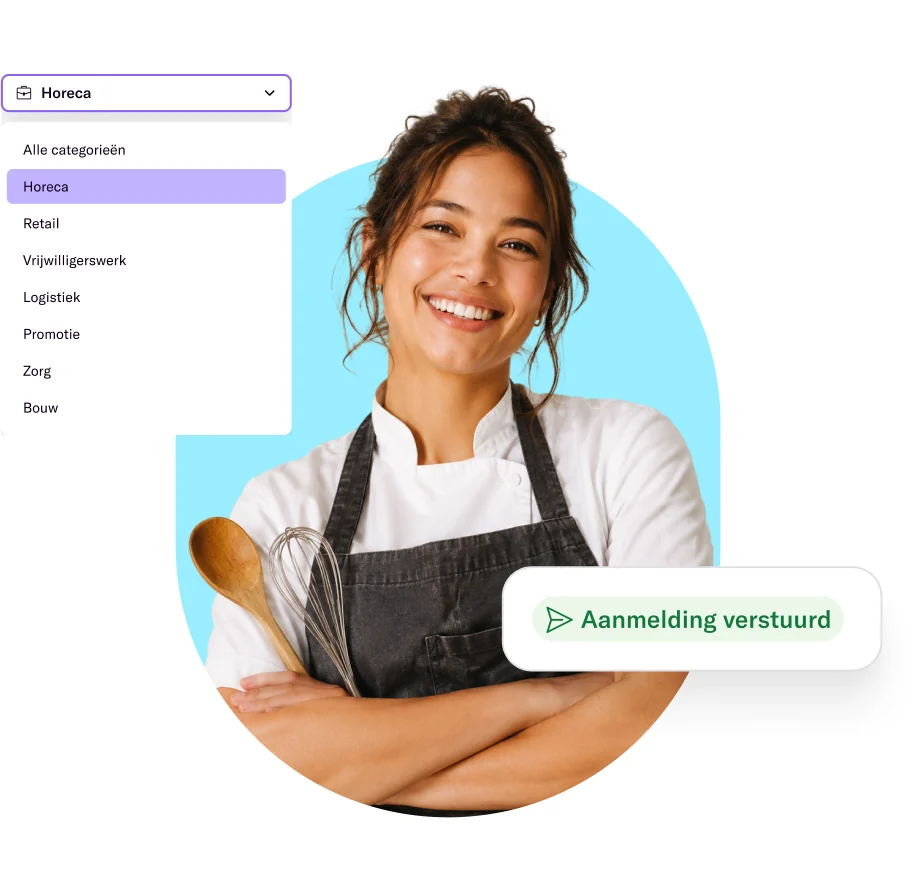 Smiling chef next to the Temper shift category filter and an 'Application sent' label