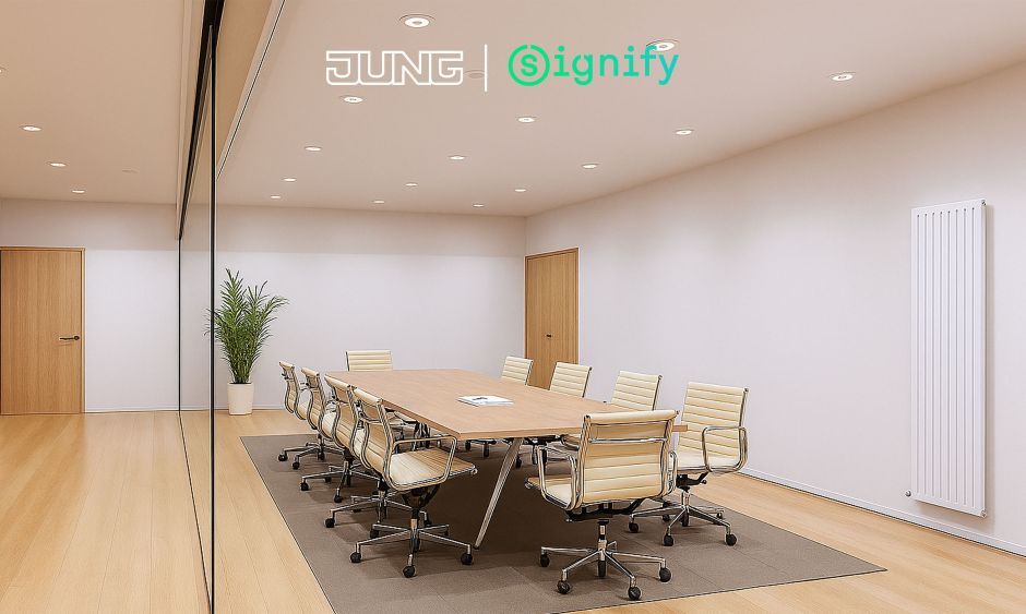 Jung-Raumthemostate und Signify Interactive-Beleuchtungssteuerung 