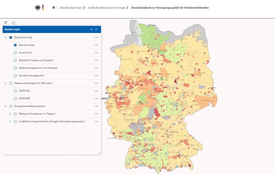 Deutschlandkarte zur Versorgungsqualität der Verteilnetze