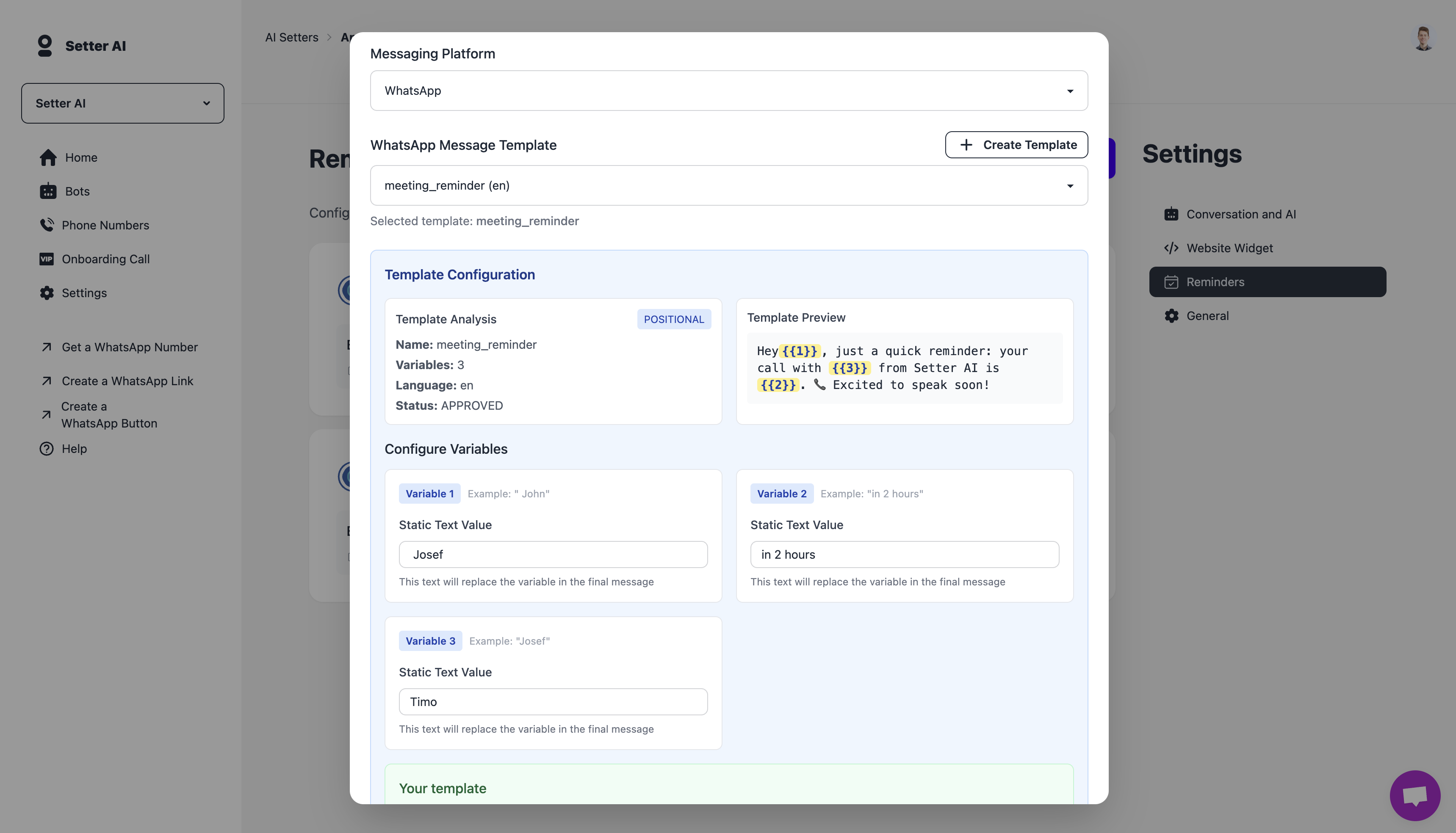 WhatsApp Template Configuration