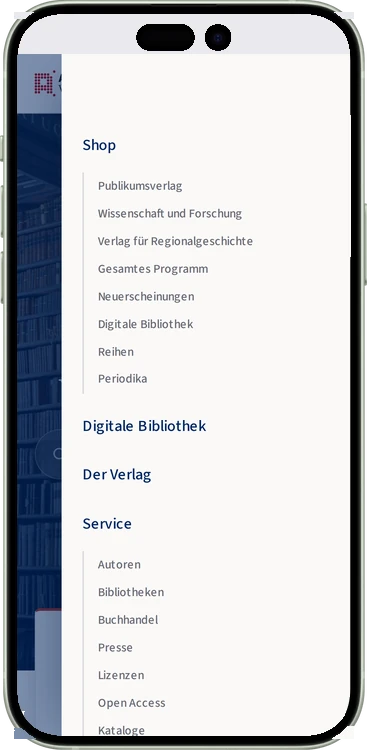 Aschendorff Verlag mobil: geöffnetes Menü