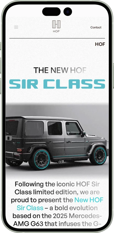 HOF Manufaktur mobil: Startseite mit Fahrzeug-Slider