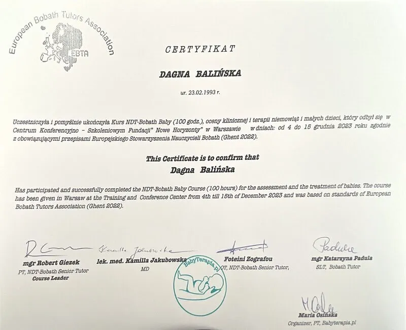 dagna-balinska-certyfikat-NDT-Bobath-Baby