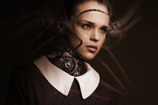robot, woman, face