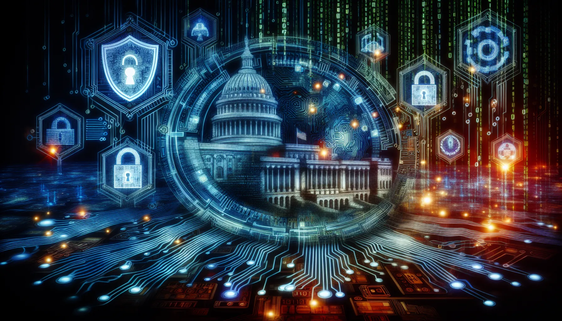 An illustration highlighting national security and cybersecurity measures.