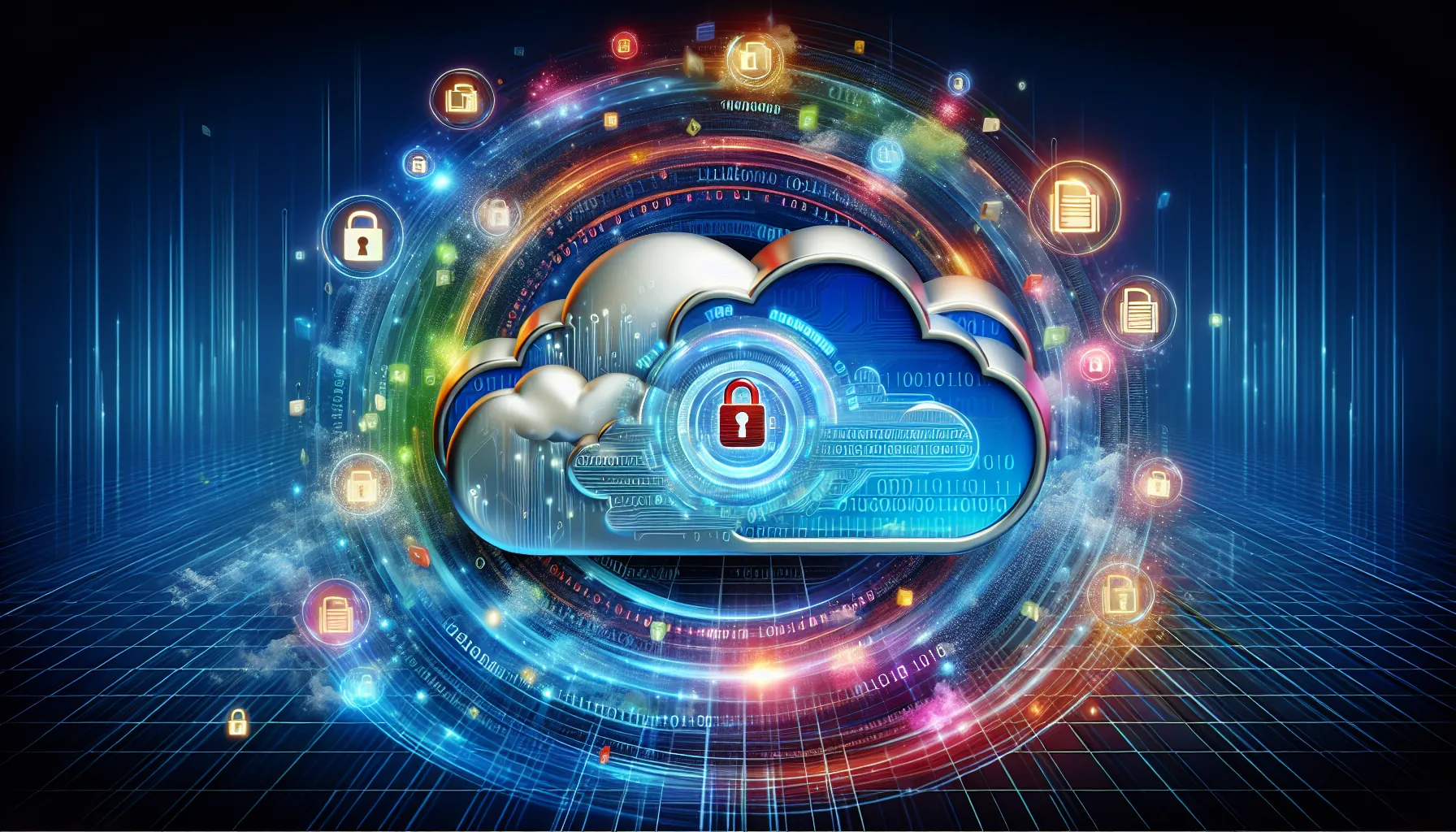An artistic representation of MEGA cloud storage features focusing on security.