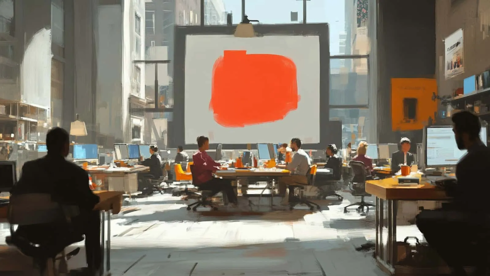 office, orange, people, drawing