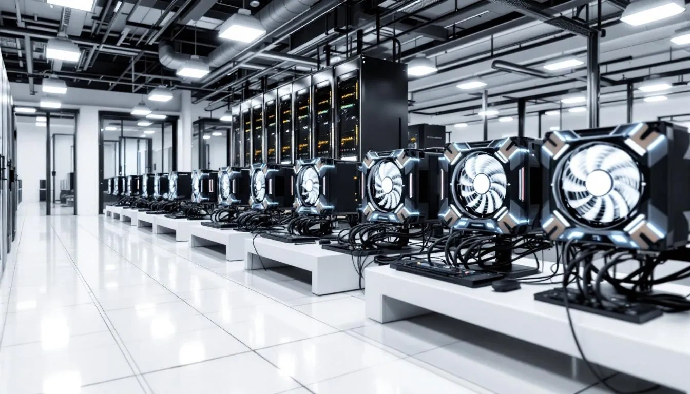 The image depicts multiple computer workstations connected to a central server equipped with NVIDIA graphics cards, illustrating a setup for virtual workstations that utilize NVIDIA grid technology. This configuration supports various operating systems and virtual GPUs, providing professionals with enhanced performance and resources for their applications.