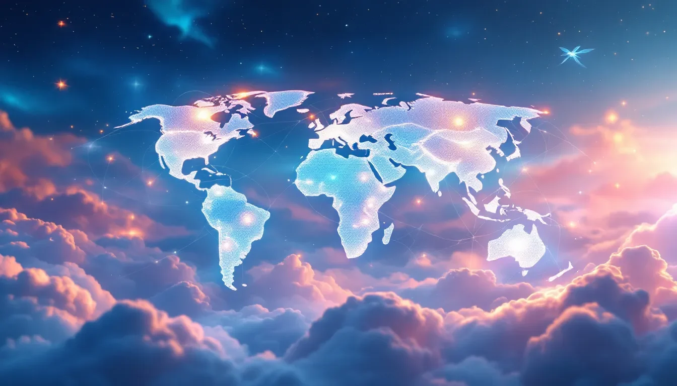 Global map highlighting various data center locations.