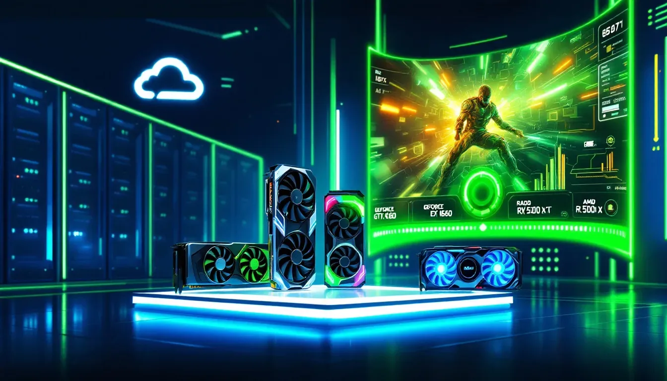 An illustration representing the concept of renting GPU power for AI development, showcasing cloud infrastructure.