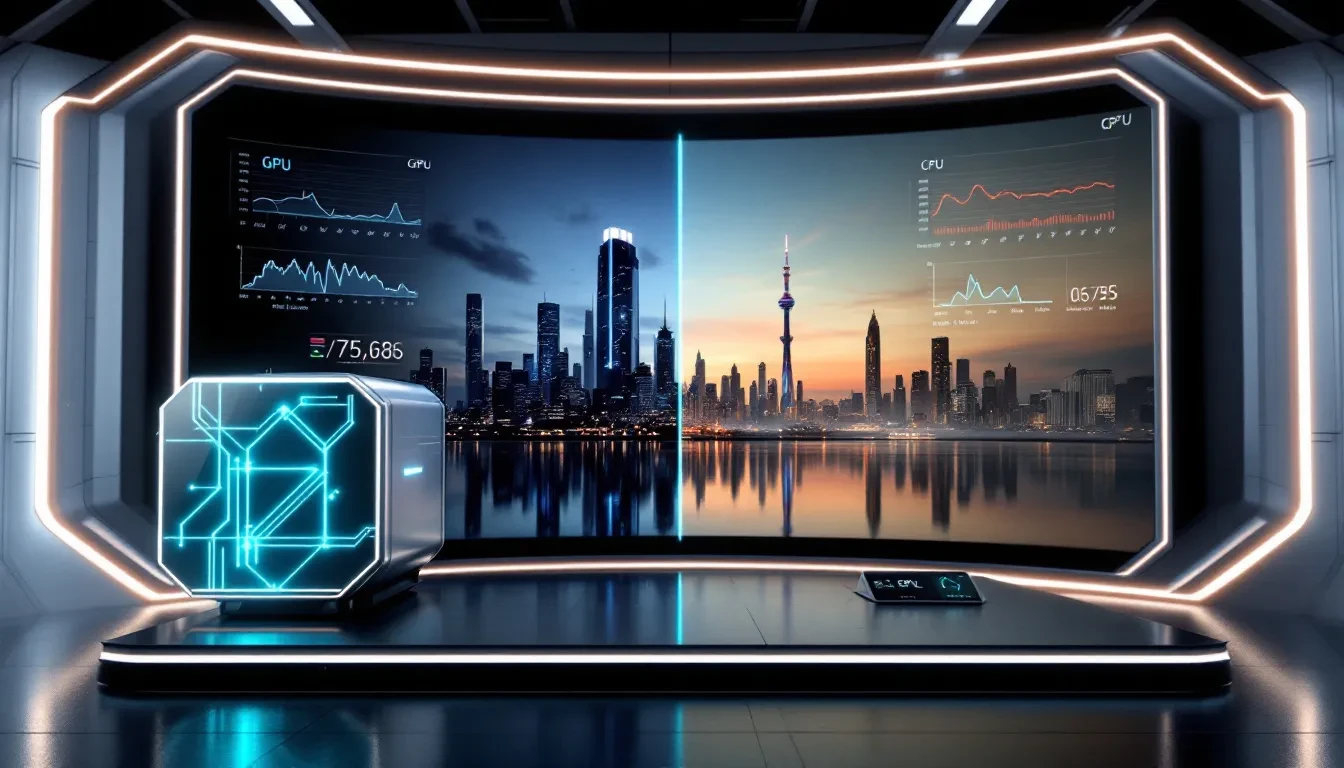 A comparison visual between GPU and CPU rendering technologies.