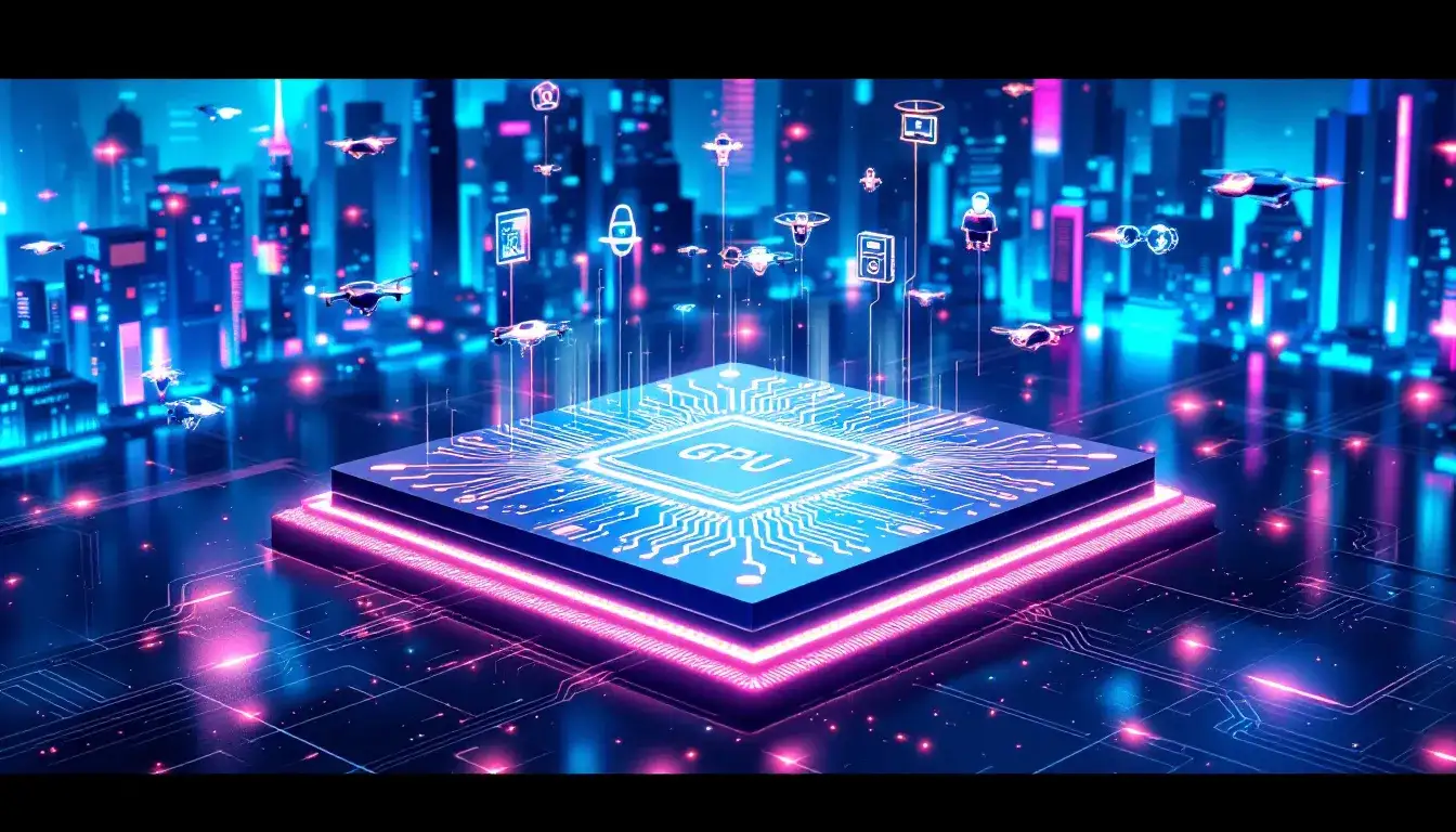An artistic representation of future trends in AI GPU development with futuristic designs.