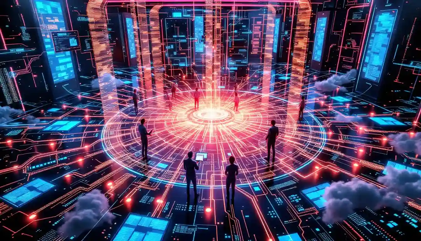 An illustration showing the training process of large language models, including data flow and model adjustments.